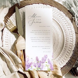 Cartes de remerciement de mariage lavande élégantes, cartes imprimables florales violettes, cartes de remerciement personnalisées, téléchargement immédiat modifiables, #ALCL