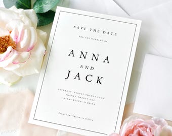 Tarjetas minimalistas impresas para anunciar la fecha de la boda con sobres gratis, invitaciones de boda, tarjetas elegantes para anunciar la fecha de la boda con borde - NNA
