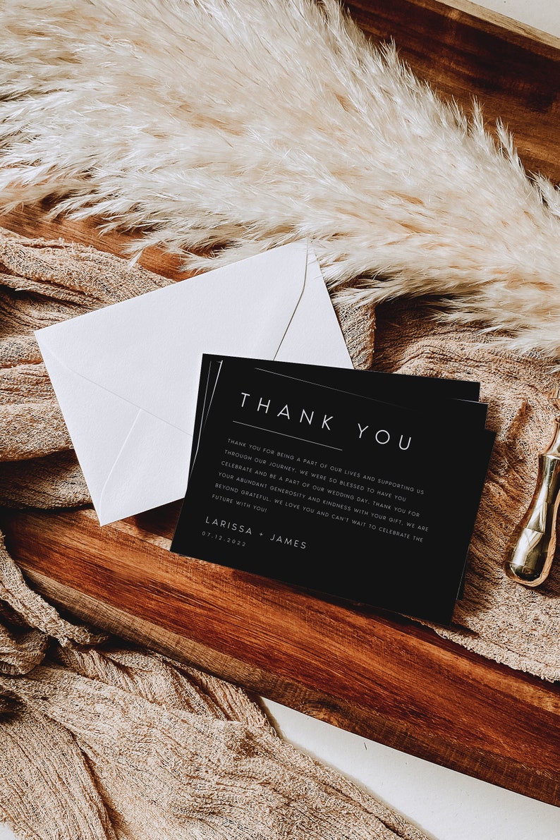 Minimalist Thank You Card Template, Editable Thank You Cards, Modern Wedding Thank You, Modern Minimalist, Simple Wedding Thank You, LRSA image 1