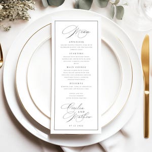Menù di nozze stampato, elegante menù di nozze con calligrafia, semplice menù di nozze stampabile con calligrafia, formato DL, carta di lusso testurizzata, #CCL