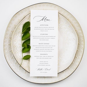 Szablon menu weselnego z kaligrafią, minimalistyczne menu kolacji weselnej, do druku, pobieranie cyfrowe, menu kolacji weselnej, edytowalne, zrób to sam, #HEATH