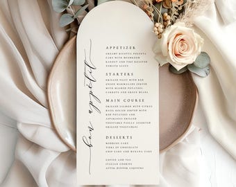 Arch Shape Wedding Menu Cards, Bon Appetit Printed Matte Textured Paper, Script Minimalist Design, Elegant Dinner Menus for Weddings, #BTSY