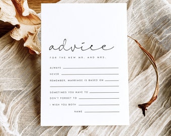 Modern Advice For The Bride And Groom Card Template, Printable Advice Card, Advice Cards Wedding, Bridal Shower Advice Cards, #BONNIE