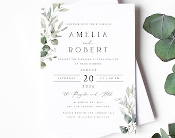 Eucalyptus Wedding Invitation Suite, Greenery Botanical Invite 001