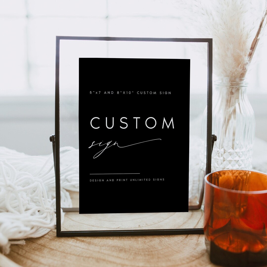 Minimalist Custom Sign Template, Simple Modern Black Wedding or Bridal ...