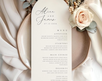 Arch Shape Wedding Menu Cards, Arch Shaped Dinner Menus, Printed Menus, Matte Textured Paper, Black Ink Menus, Modern Menu, Minimalist, #ALC