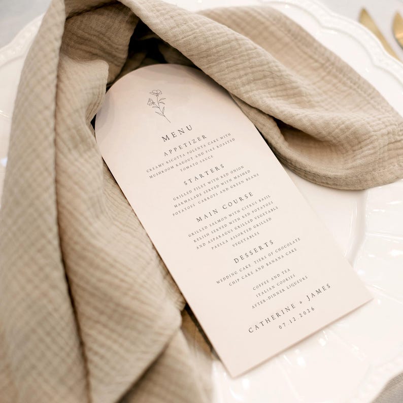 Arch Wedding Menu, Wildflower Dinner, Bridal Shower Menu, Printed ...
