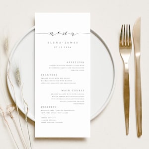Menu de mariage imprimé script moderne, menu de dîner de mariage minimaliste, impressions de menu de dîner de réception, papier texturé mat de haute qualité, # E002