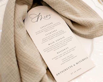 Arch Wedding Menu Card, Modern Minimalist Custom Wedding Dinner Menus, Elegant Menu Printed & Shipped Wedding Stationery, ANTN