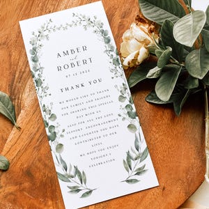 Minimalistische Dankeskartenvorlage, Greenery Flache Hochzeit Dankeskarte, Blumenkranz Danke, vollständig bearbeitbar DIY, Sofortiger Download #AMB