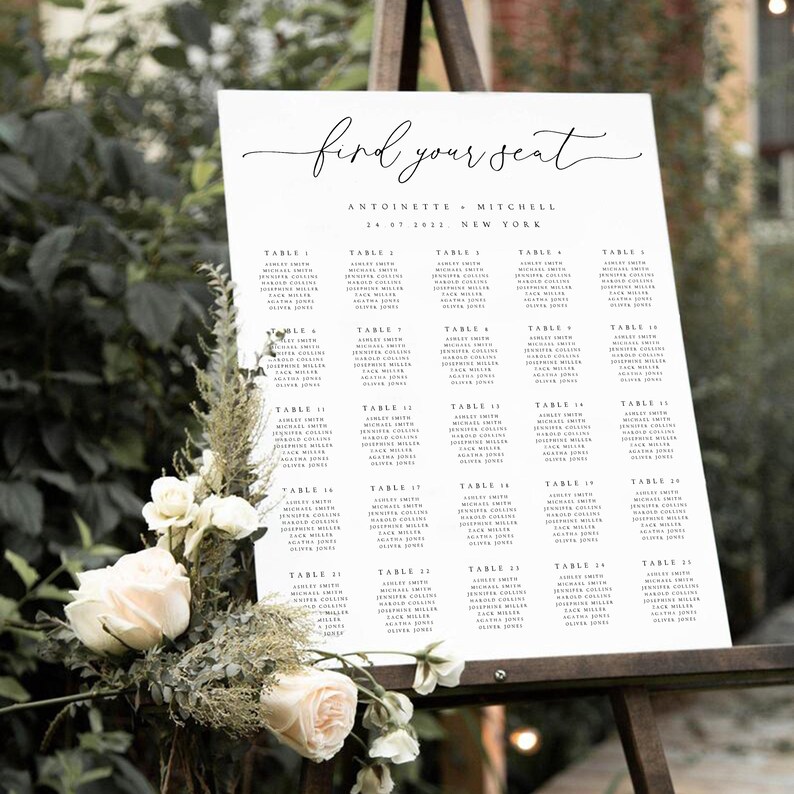 EDITABLE Wedding Seating Chart Template, Find Your Seat, Wedding Table