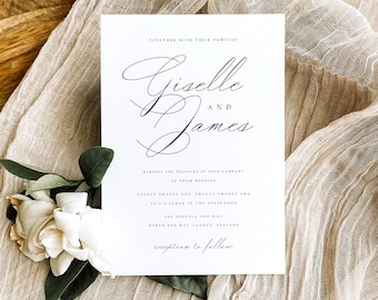 Elegant Script Wedding Invitation Template, Minimalist Design (DIY, Instant Download) GSLL