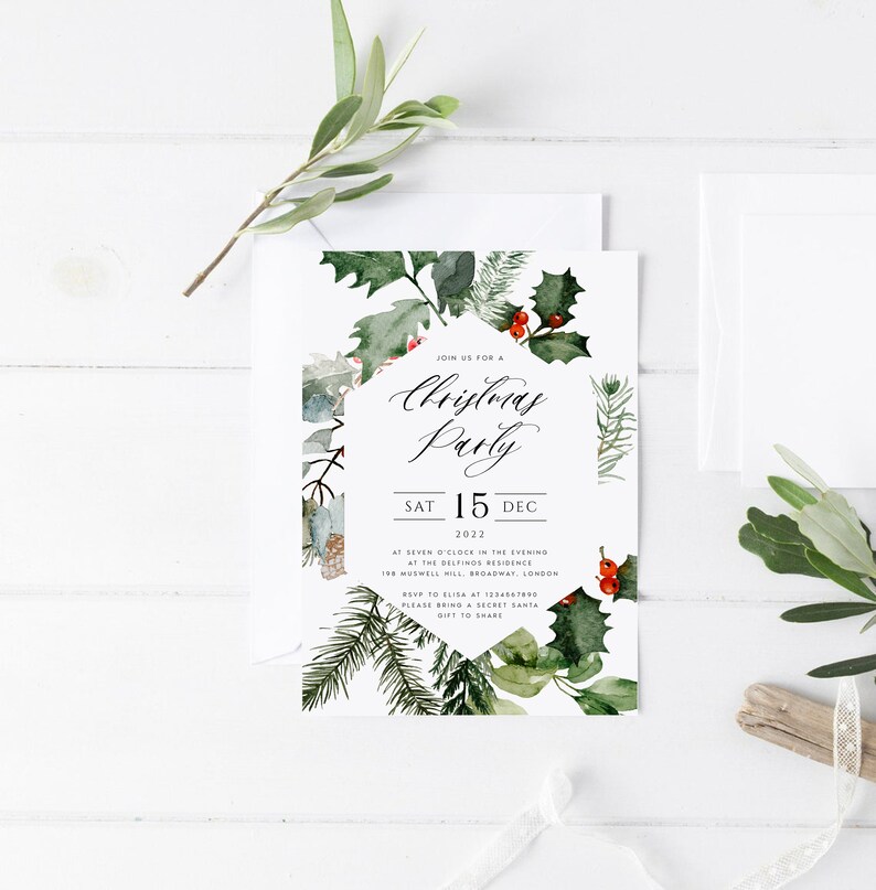 Christmas Invitation Template, Winter Dinner Invitation Template, Christmas Party Invite, Fully Editable, Instant Download, TEMPLETT, ELLA image 5