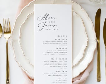 Printed Simple Elegant Wedding Menus, Modern Minimal Printed Menu Card for Wedding, Personalised Wedding Menu, Dinner Menu Cards, #ALC