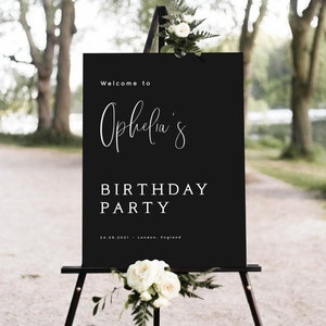 Black Welcome Birthday Party Sign, Birthday Welcome Sign, Birthday Party Decorations, Modern Birthday Decorations, Dark Birthday Sign #OPHLA