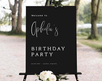 Black Welcome Birthday Party Sign, Birthday Welcome Sign, Birthday Party Decorations, Modern Birthday Decorations, Dark Birthday Sign #OPHLA
