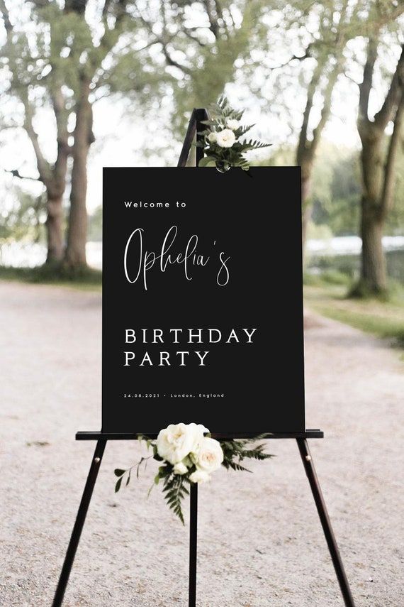 Black Welcome Birthday Party Sign Birthday Welcome Sign Etsy 