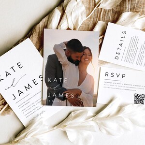 Modèle de jeu de faire-part de mariage photo, modèle d'invitation de mariage, cartes RSVP mariage, carte de détails de mariage, lot de suites de mariage moderne, #KATE