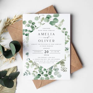 Hochzeitseinladungen, Hochzeitseinladungen, Kraftpapier oder weisse Umschläge, Mattes Papier, Blumenmuster, Boho #017