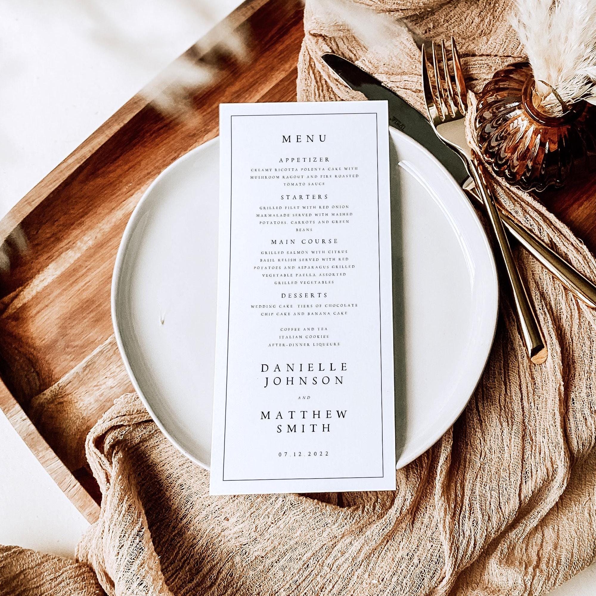 Textured Menus PRINTED Wedding Menu Cards, Minimal Wedding Menus, Wedding Menus ...