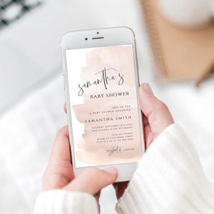 Watercolor Electronic Baby Shower Invite, Blush Pink Text Message Baby Shower Invitation Template, Baby Shower Evite Instant Download #SAMAN