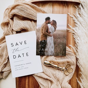 Modern Photo Save the Date Template Download, Double-Sided Invitation Card, Editable Printable Save our Date Invites, (Instant Access) KATE image 2
