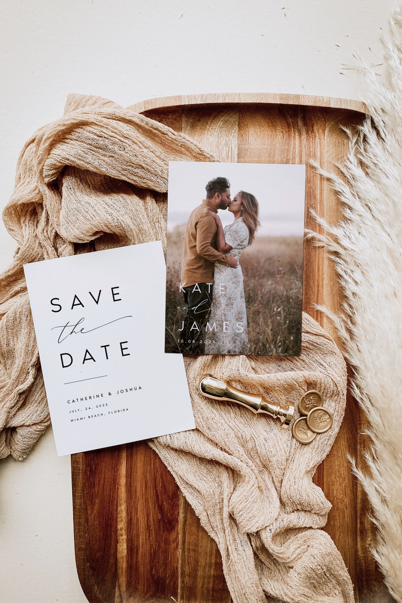 Modern Photo Save the Date Template Download, Double-Sided Invitation Card, Editable Printable Save our Date Invites, (Instant Access) KATE image 2