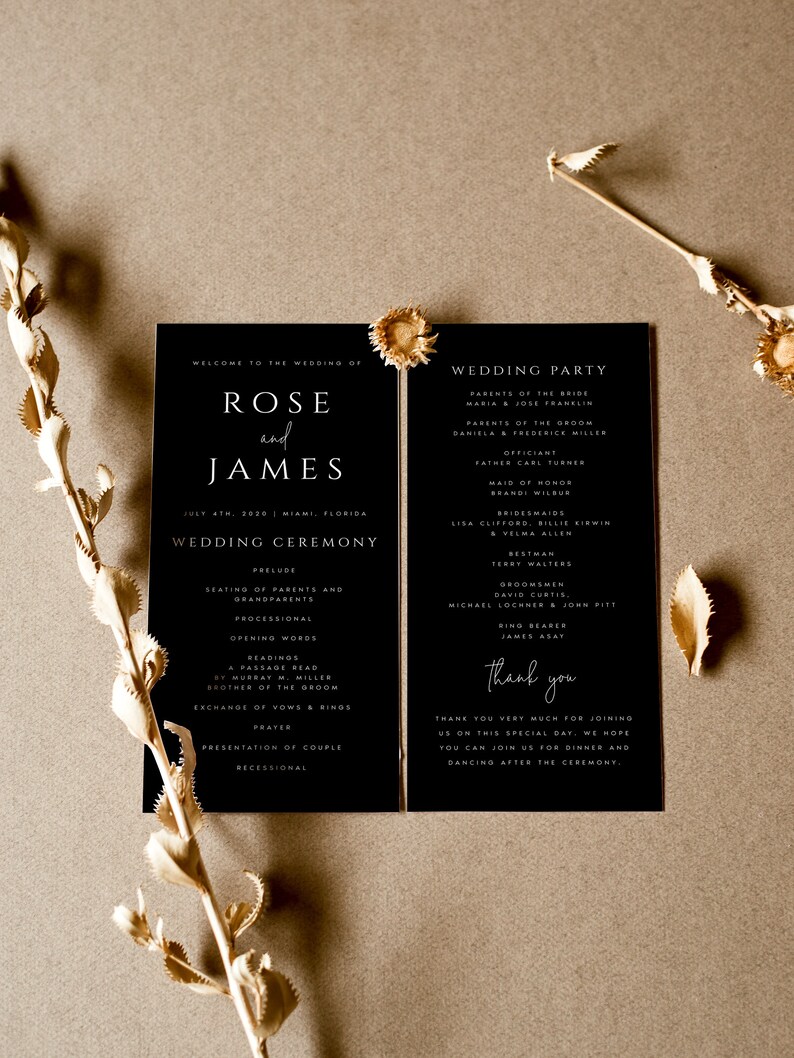 Template Rgr Black Wedding Program Template, Modern Order of Service (digital ...