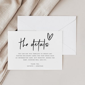 Minimalistische kaartsjabloon behuizing, bewerkbaar, afdrukbare babyshower invoegen, kaart bruiloft details, direct downloaden, DIY, Templett, #KTHR