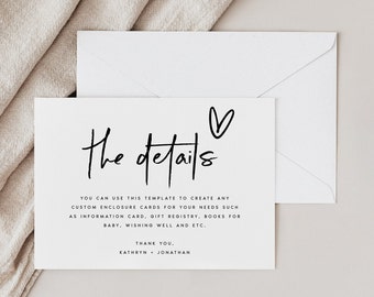 Minimalist Enclosure Card Template, DIY Wedding, Baby Shower Insert (Instant Download) KTHR