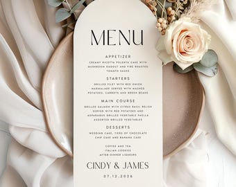 Arch Shape Wedding Menu Cards, Arch Shaped Dinner Menus, Printed Menus, Matte Textured Paper, Black Ink Menus, Modern Menu, Minimalist #CNDY