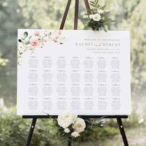 Wildflower bruiloft zitplaatsen grafieksjabloon, roze bloemen boho bruiloft zitplaatsen plan teken, afdrukbaar, bewerkbaar, Templett INSTANT download, #RCHL