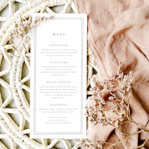 Wedding Menu Cards Printed, Modern and Minimalist Professionally Printed Event Wedding Dinner Menu, 300gsm Hammered Cardstock
