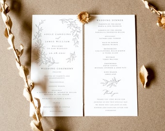 Botanical Wedding Program Template, Fine Art Minimalist (Digital Download) ADELE