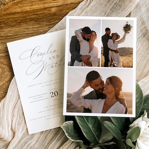 Moderne Foto Hochzeitseinladung, Hochzeitseinladung mit Collage, Minimalistische elegante Hochzeitseinladung, freie Umschläge #CCL