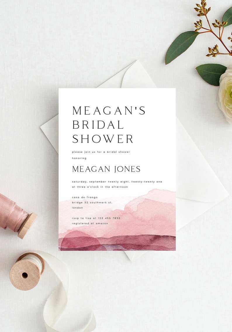 Abstract Bridal Shower Invitation Template, Pink, Minimalist Invite, DIY, Editable Invitation Template, Downloadable, Wedding Shower, MGN image 1