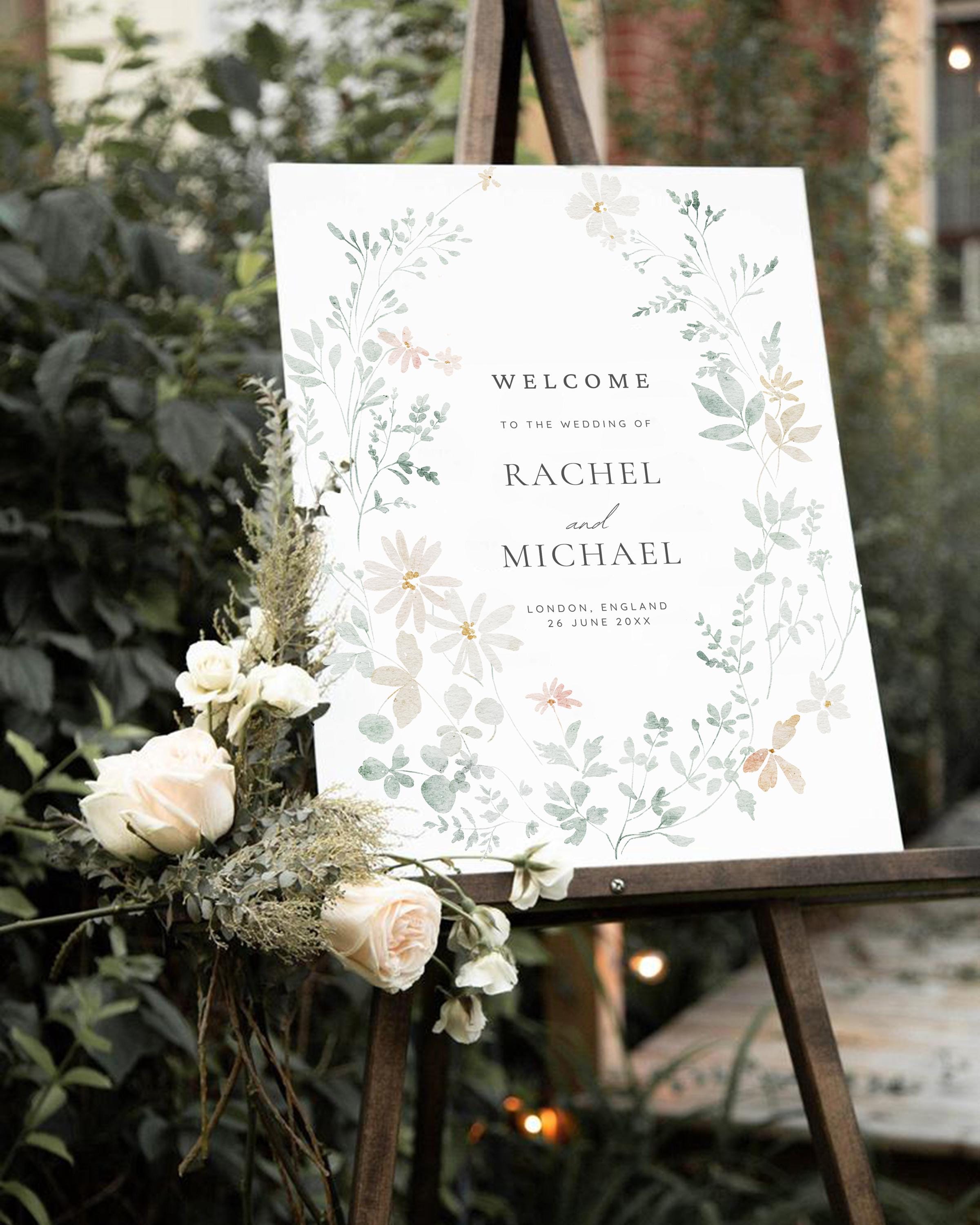 Floral Wedding Welcome Sign Template: Watercolour Eucalyptus Poster ...