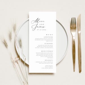 Modern Wedding Menu Template, Minimalist Printable Wedding Menu, Wedding Dinner Menu, Digital Download Editable Menu Template