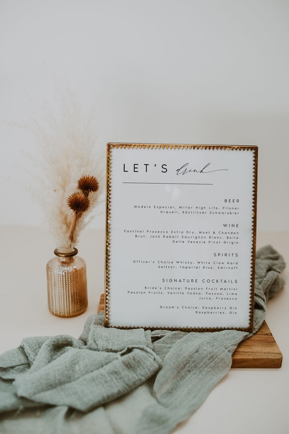Modern Tabletop Drinks Menu Sign Template Wedding Drinks Menu Etsy