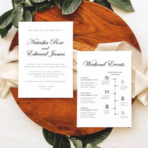 Wedding Welcome Letter & Timeline Template, Minimalist Wedding Order of Events, Wedding Itinerary, INSTANT DOWNLOAD Editable Text, NTSH image 1