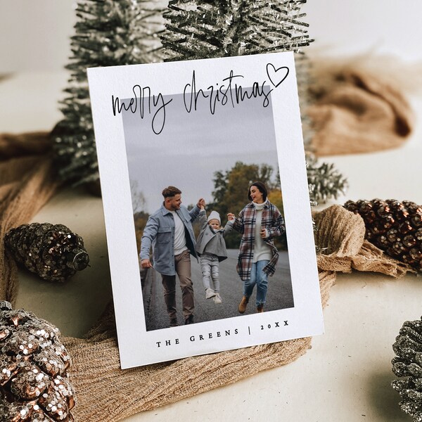 Modern Photo Holiday Card Template, Printable Minimalist Christmas Card, Simple Holiday Card, Double-Sided Christmas Card, Instant Download