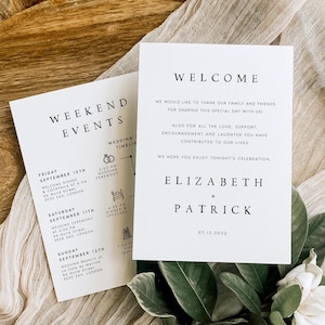 IMPRIMÉ + EXPÉDIÉ Itinéraire de week-end de mariage, programme de mariage recto-verso, carte de calendrier des événements de week-end de mariage, #LZBTH