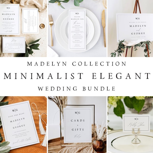 Elegant Wedding Bundle, Minimalist Wedding Invitation Set, Elegant Editable Templates Wedding Stationery, Instant Download, Templett, #MDLN