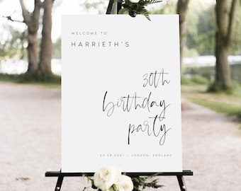 Modern Calligraphy Birthday Welcome Sign Template, Printable Birthday Welcome Sign, Minimalist Party Welcome Sign Editable, Templett, #HARTH