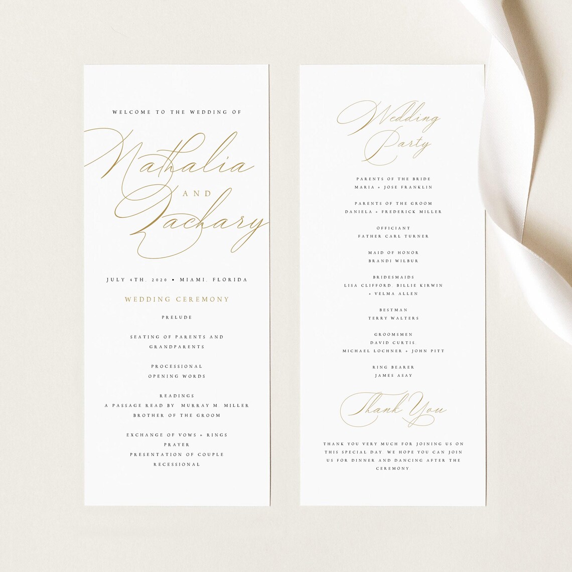 Program Caligrophy Printable Calligraphy Wedding Program Template in Gold, Editable ...