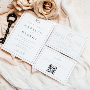 Modèle d'ensemble de faire-part de mariage, élégant et minimaliste, modèle 100 % modifiable, téléchargement instantané, invitation, RSVP, carte de détails, Templett, #MDLN