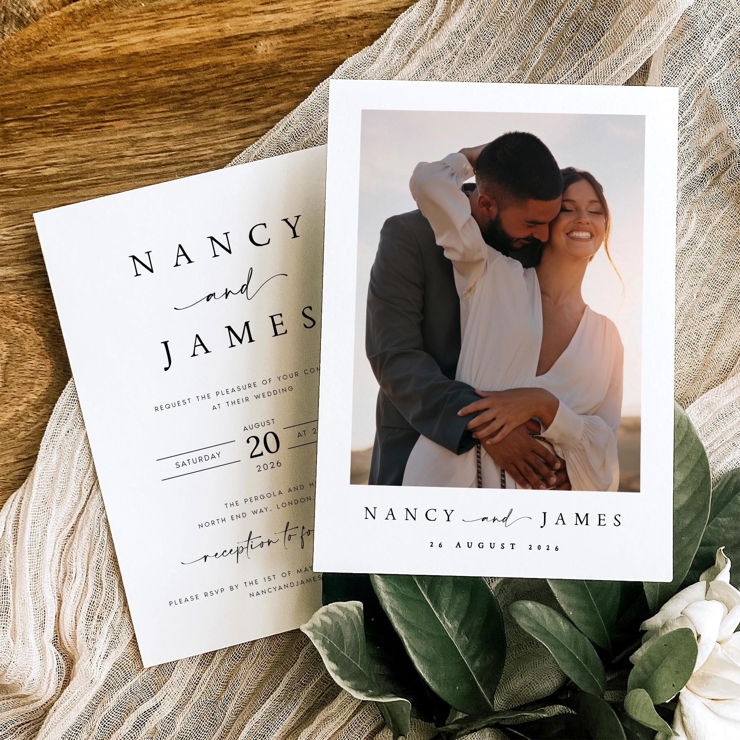 Wedding Invitation Template With Photo, Minimalist Wedding Invite