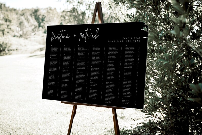 Black Seating Chart Template, Modern Editable Instant Download Seating Plan, Templett, Digital Download, Wedding Seating Chart, KRST image 2