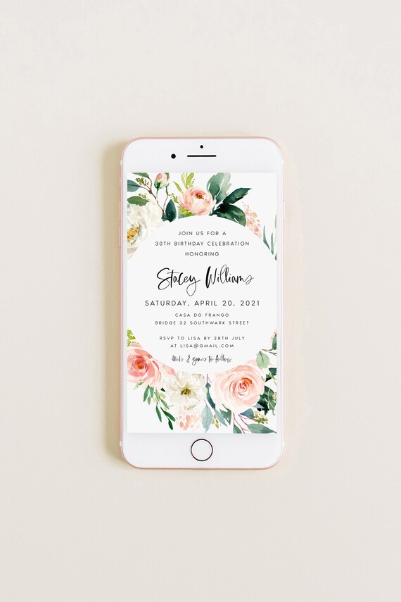 Floral Birthday Invitation Template Download, Pink & Greenery Digital Download Birthday Party Invite Online, Editable, BL56GR