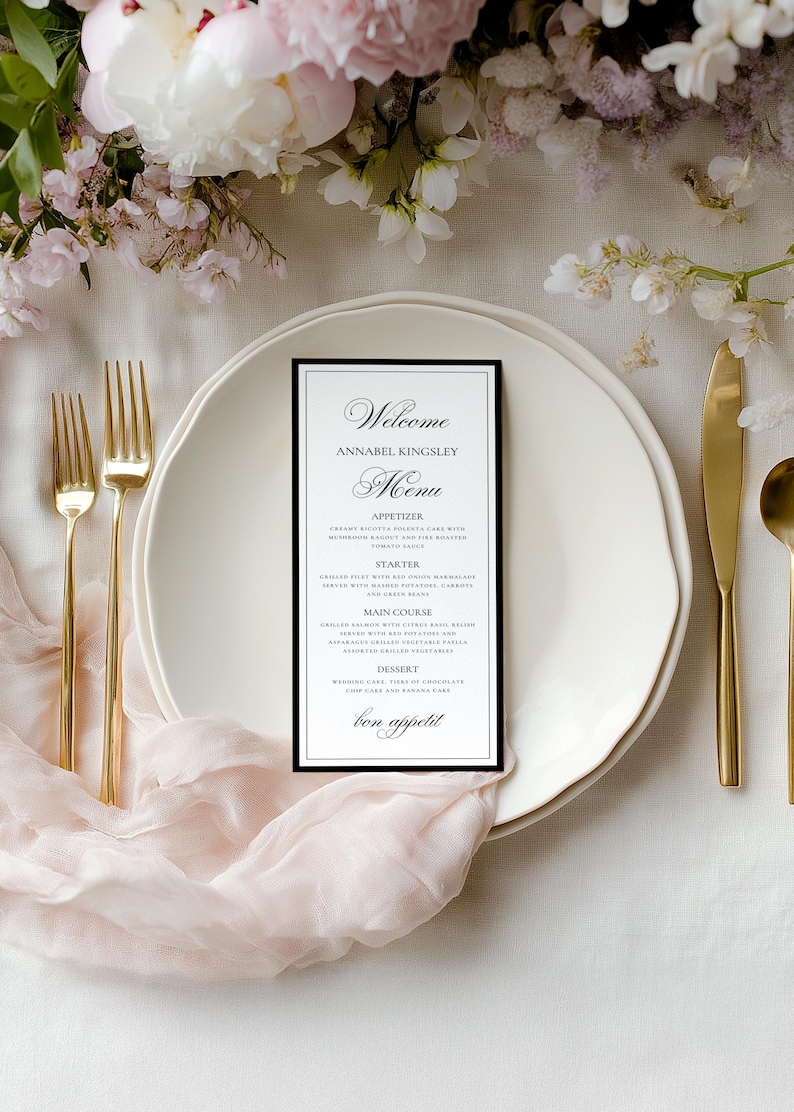 Elegant Script Wedding Menu Template: Minimalist Design (digital ...